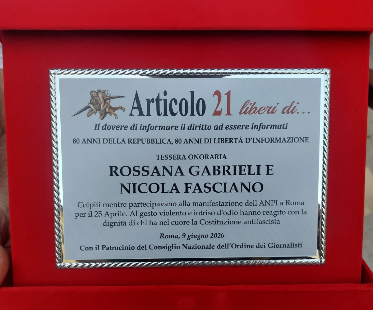 Rossana Gabrieli - riconoscimento da Articolo21 
