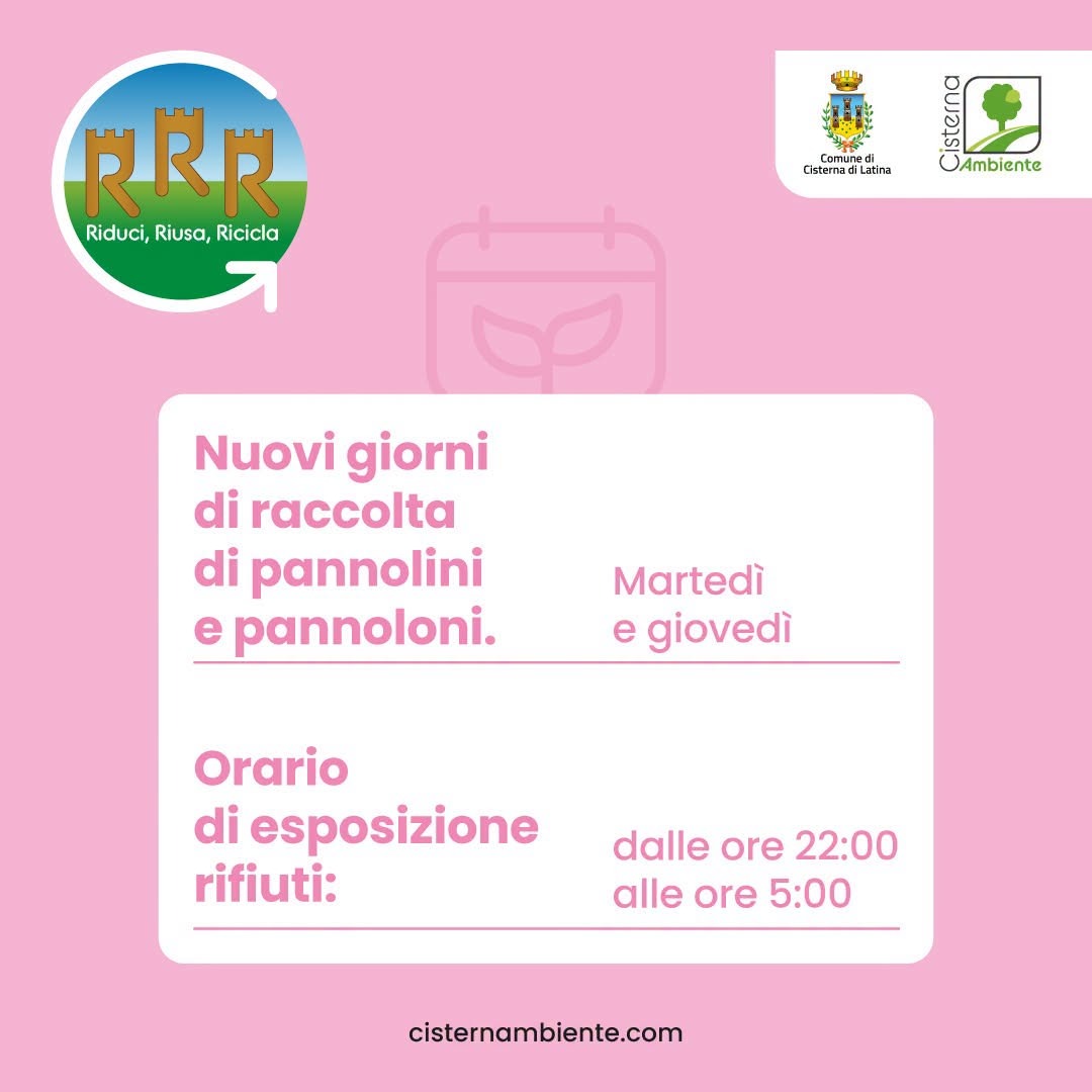 Cisterna - differenziata - calendario estivo
