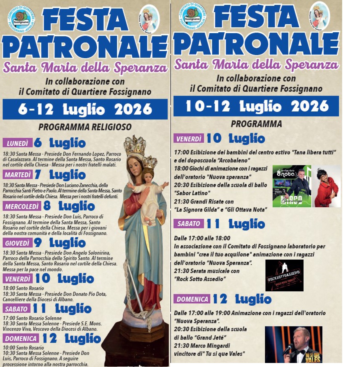 Fossignano in festa, tutti alla Parrocchia Santa Maria della Speranza - 