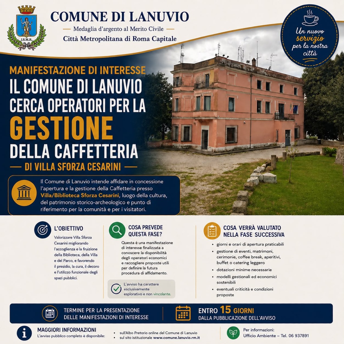 Avviso Comune Lanuvio - caffetteria Villa Sforza Cesarini