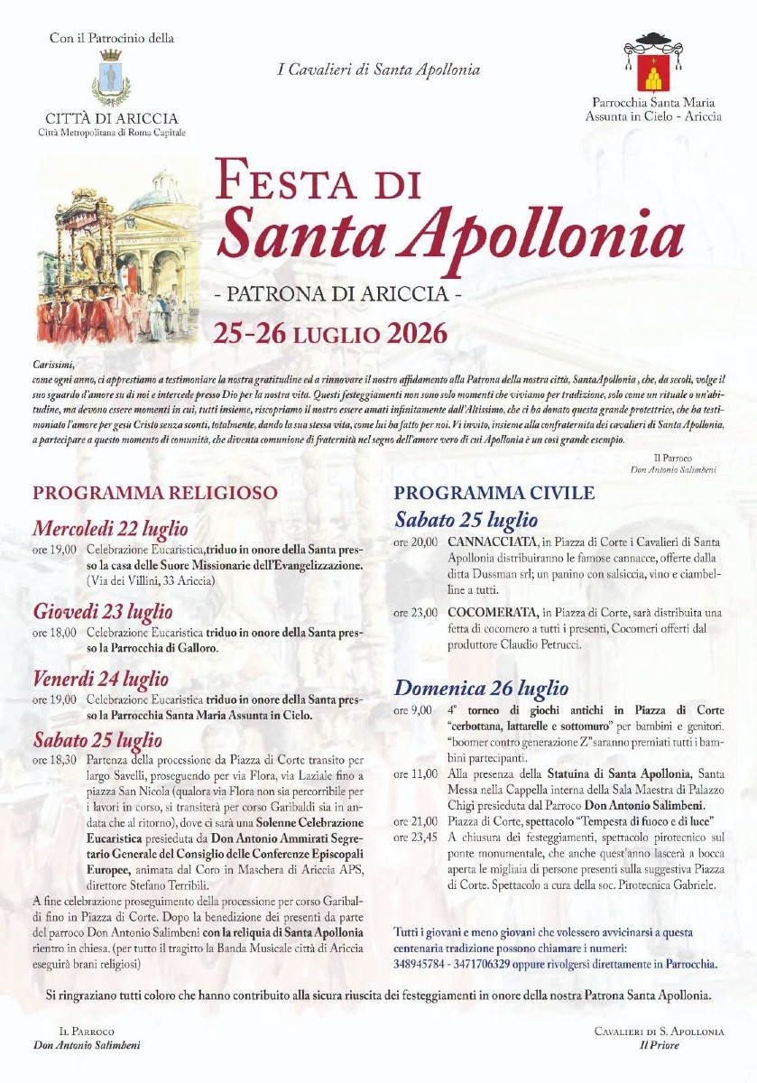 Ariccia sant'Apollonia_programma