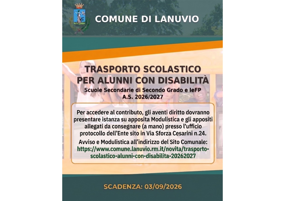 Lanuvio, trasporto scolastico per studenti con disabilità: al via le domande per i contributi  - 