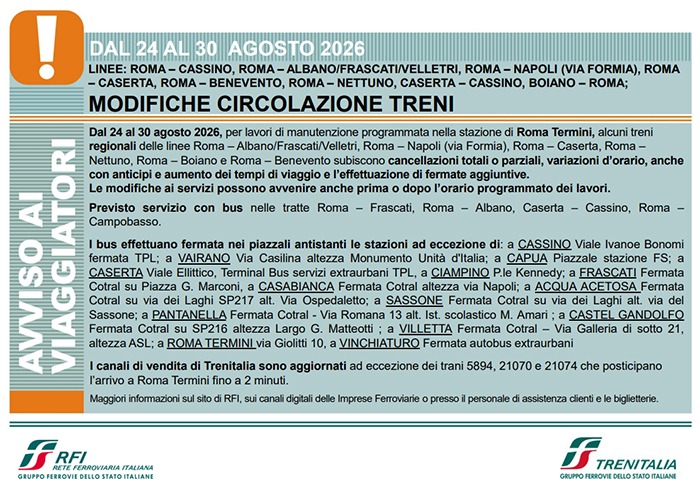 Lavori Roma Termini_variazioni treni