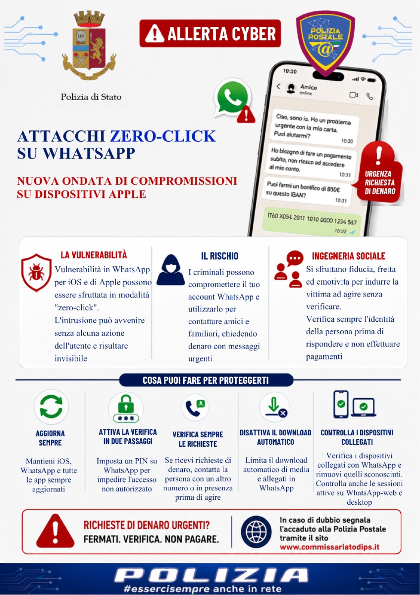 Attacchi WhatsApp_Locandina Polizia vulnerabilità IOS