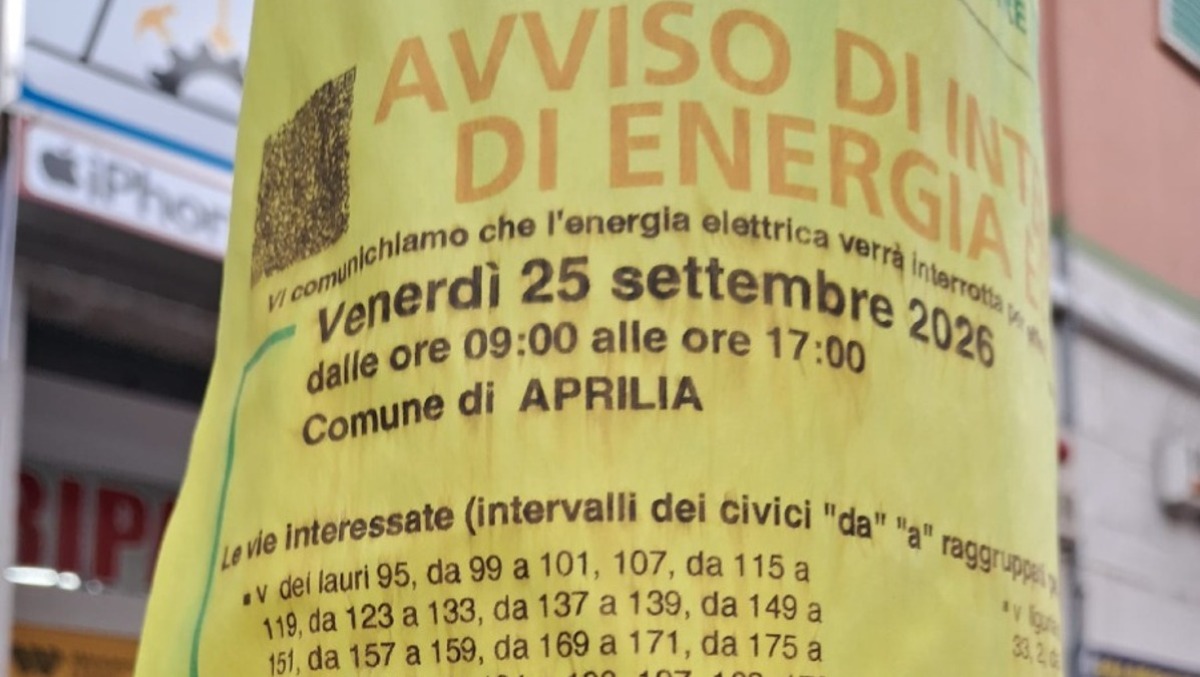 Il centro di Aprilia oggi per 8 ore senza corrente. Ecco le vie interessate. - 