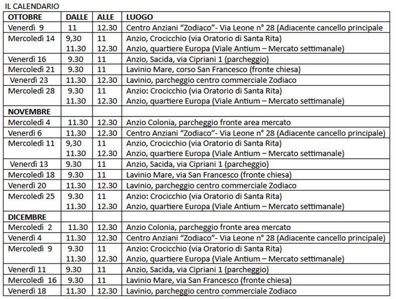 Calendario camper PUA Anzio