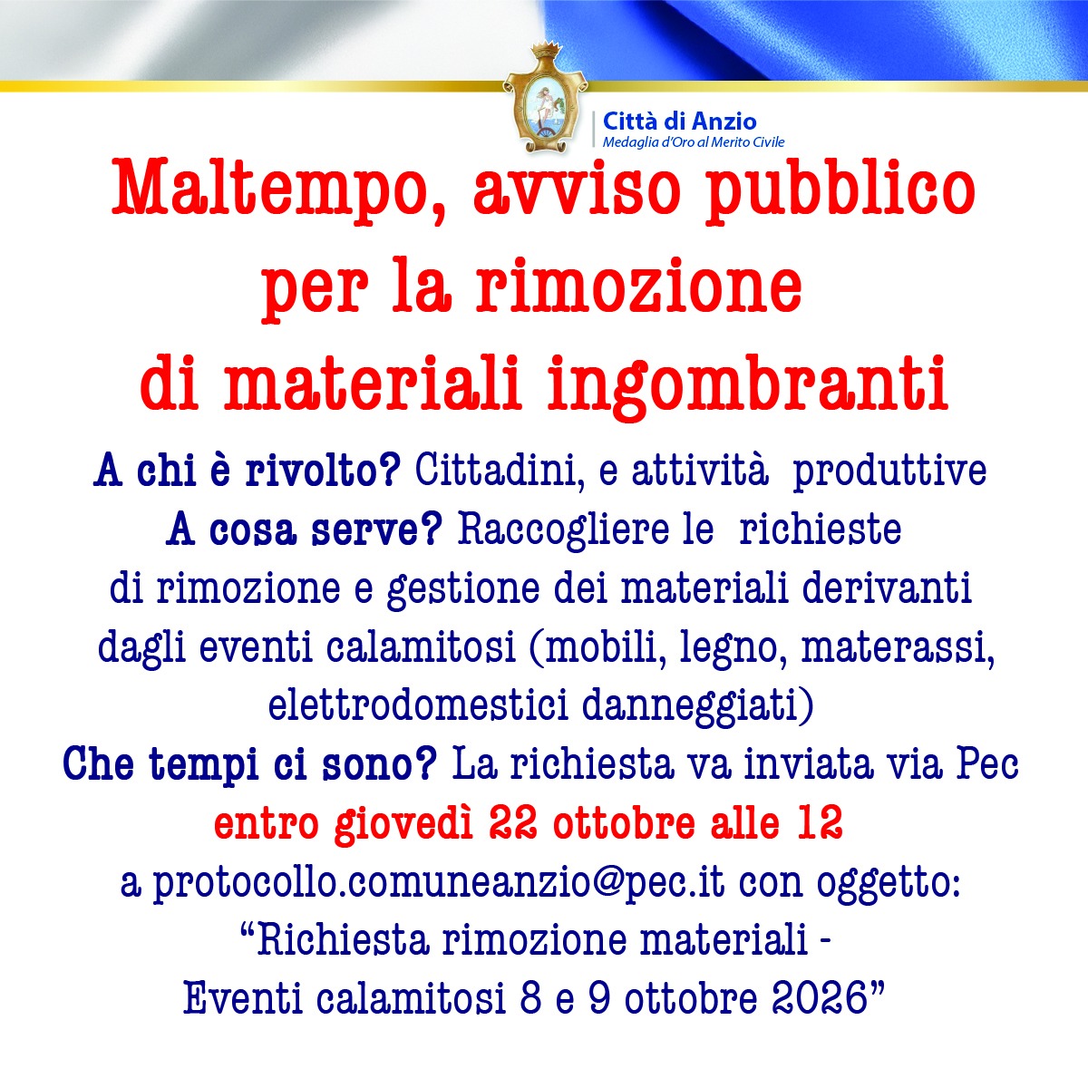 Anzio maltempo - avviso rimozione ingombranti