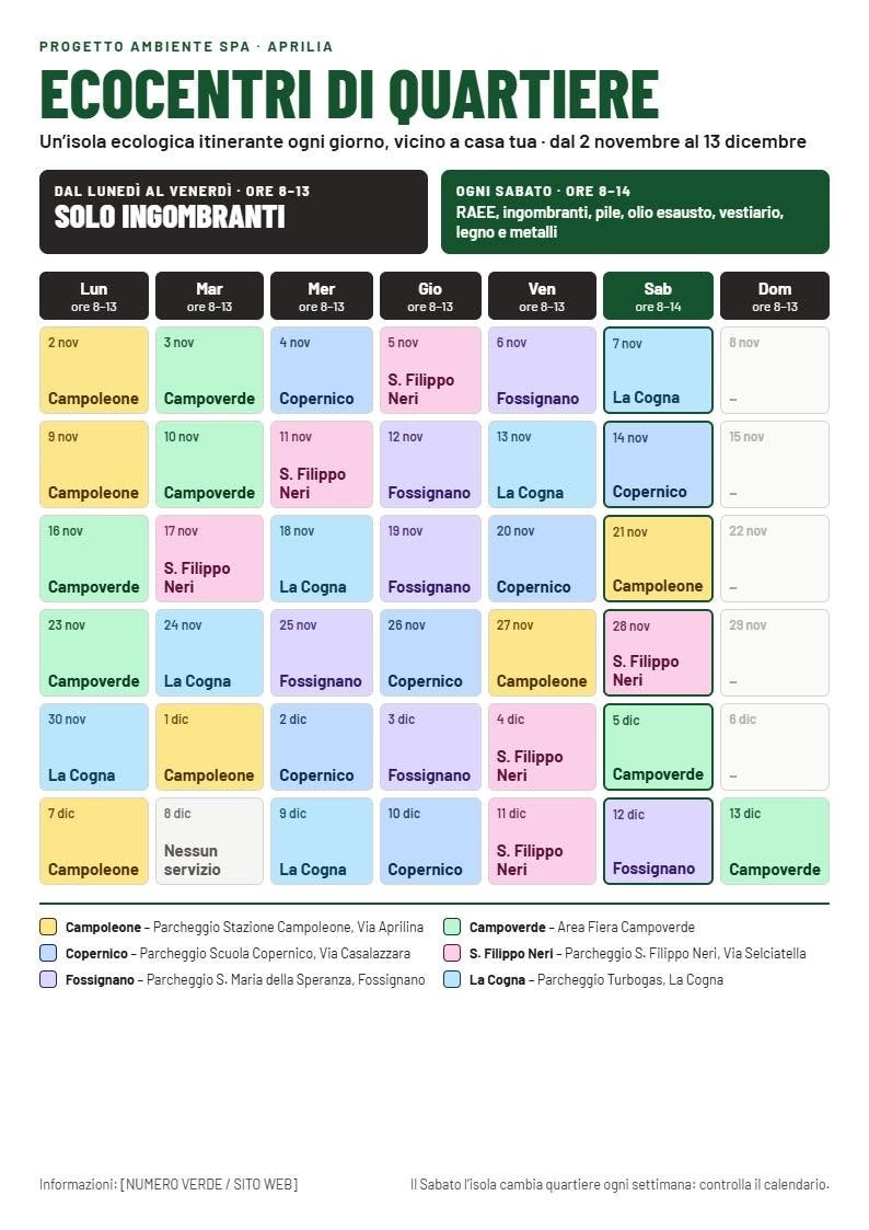 Ecocentri di Quartiere Aprilia - calendario